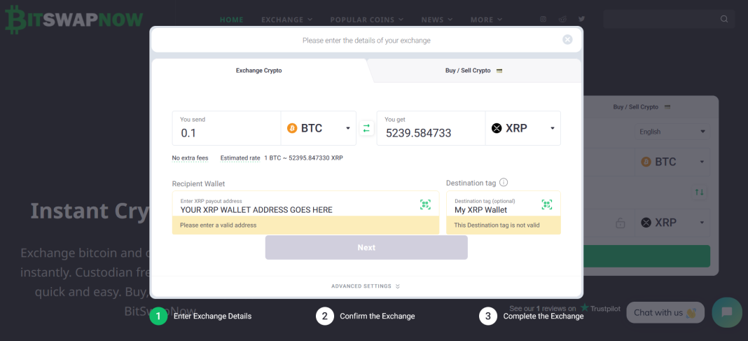 BTC-To-XRP-Swap-Confirm-Address-BitSwapNow