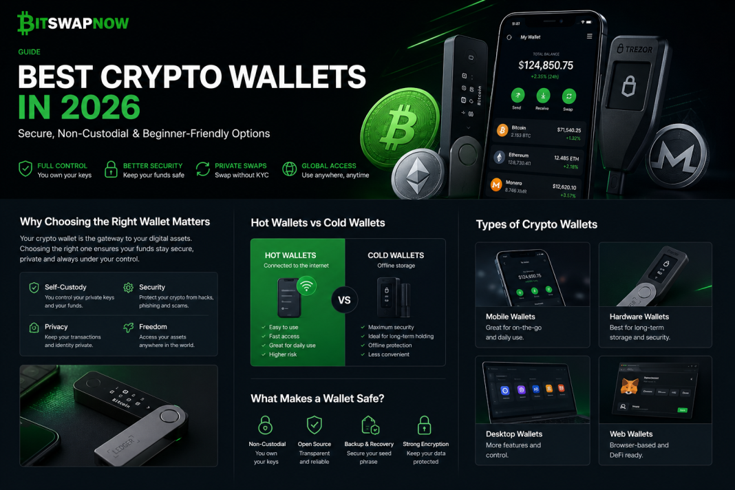 Best crypto wallets in 2026 featuring hardware wallets, mobile wallets, Bitcoin and Monero wallet options with secure non-custodial storage solutions.